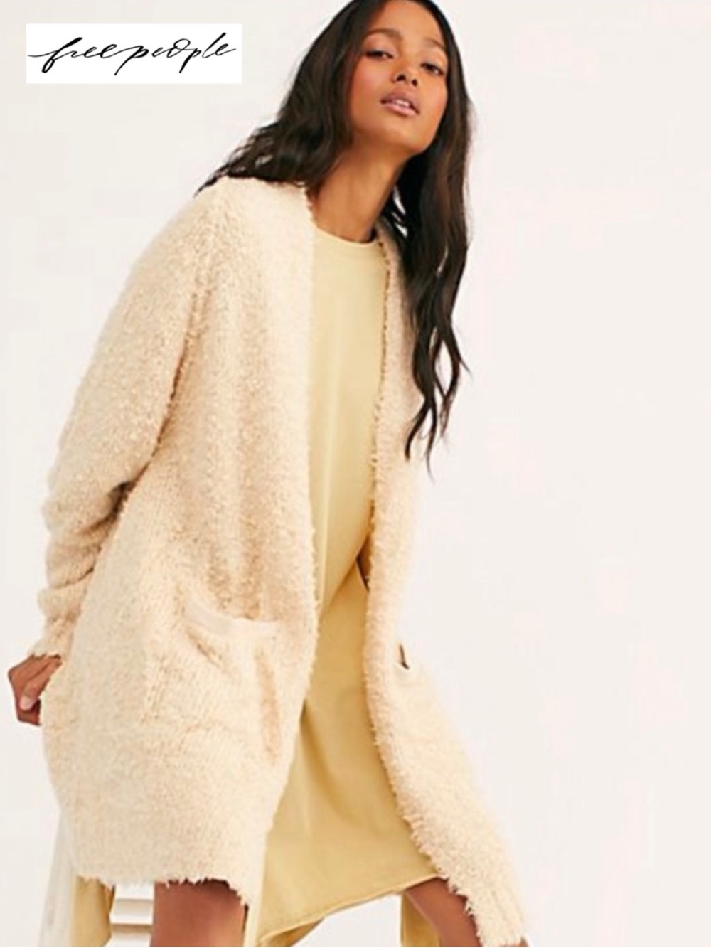 Free People Once In A Lifetime Cardigan Ivory S Shaggy Wool Blend Long Open Boho